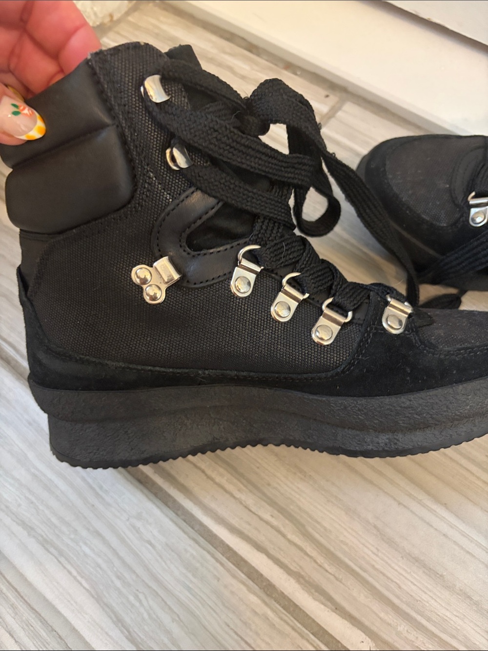 Isabel Marant Black Lace-Up High-Top Hiking Boots with Tan Lining - Picture 8 of 11